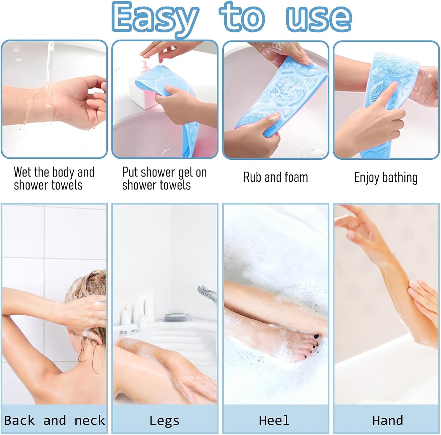 Silicone Body Scrubber for Shower,Silicone Back Body Scrubber with Handle,27.5 Inch Exfoliating Deep Clean Bath Body Brush Scrubber for Men and Women-2 PCS