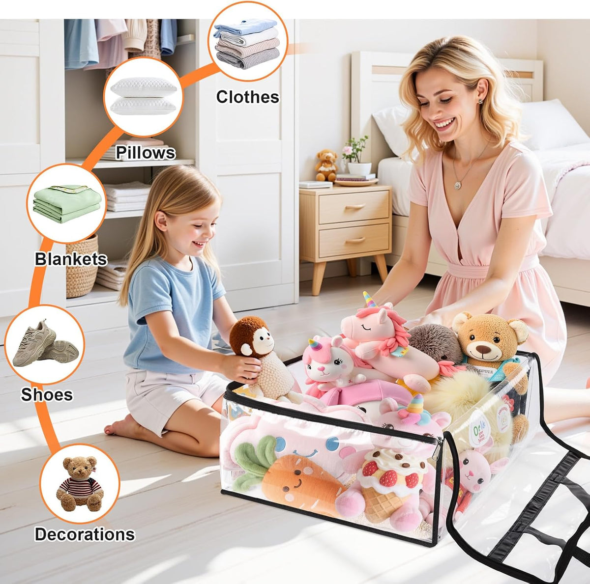 SpaceTrove Clear Storage Bags, 4-Pack Under Bed and Closet Organizers 40L