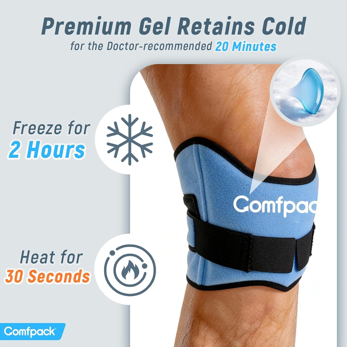 Comfpack Knee Ice Pack for Patella Tendon Relief 2 Pack, Hot Cold Therapy Knee Pain Relief Compression Support Strap for Running, Jumpers Knee, Tendonitis, Squats, Osgood Schlatter, Hiking, Soccer