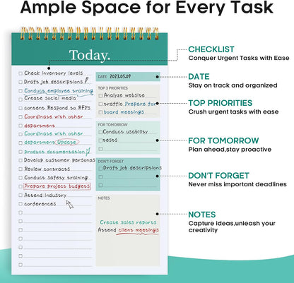 Taja To Do List Notepad, Undated Daily Planner for Work and Goal Setting