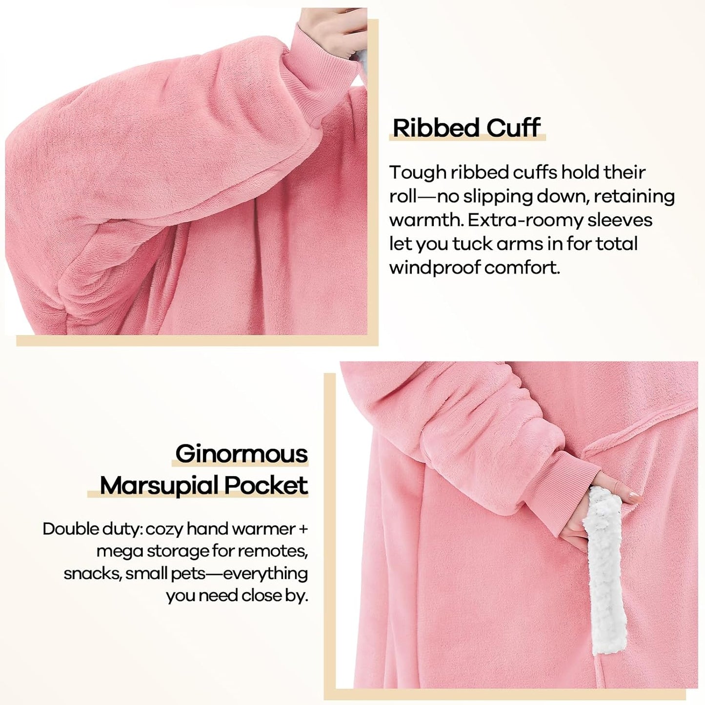 yescool Wearable Blanket Hoodie, Flannel Sherpa Fleece Blanket Sweatshirt for Adults Women Men,One Size Fits All - Colors A