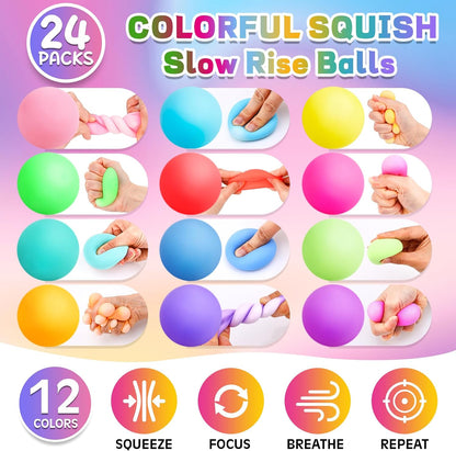 12 Pack Slow Rising Stress Ball,Stress Balls for Kids Adults,Stretchy Fidget Toys for Stress Relief,Hand Therapy Sensory Squishy Ball, Squishy Toys for Kids, Classroom Prize Box Party Favors