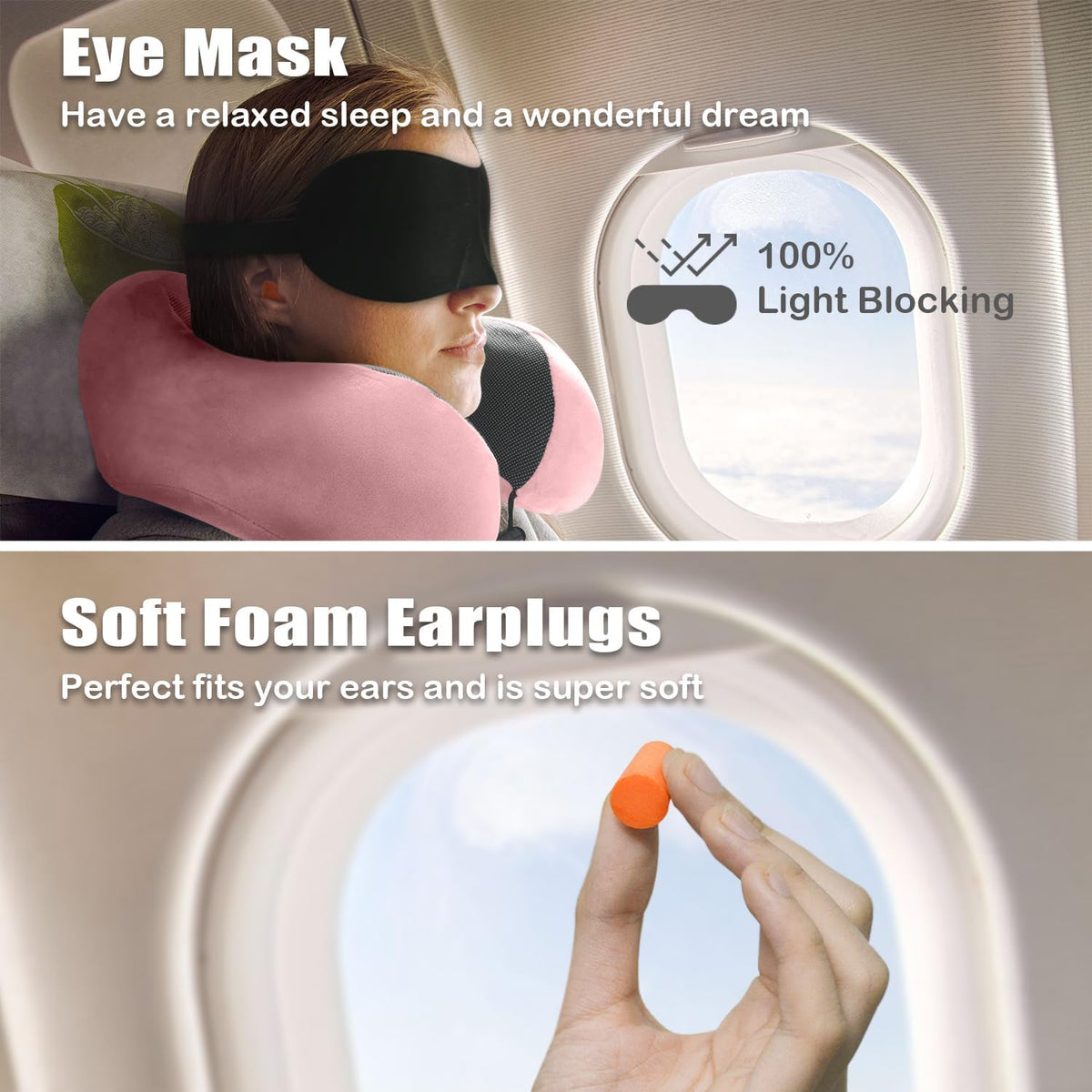 Travel Pillow, Memory Foam Neck Pillow for Traveling, U Shape Neck Pillow Airplane Portable Flight Pillow Travel Kit with 5D Contoured Eye Masks and Earplug for Plane Train Car Home Office