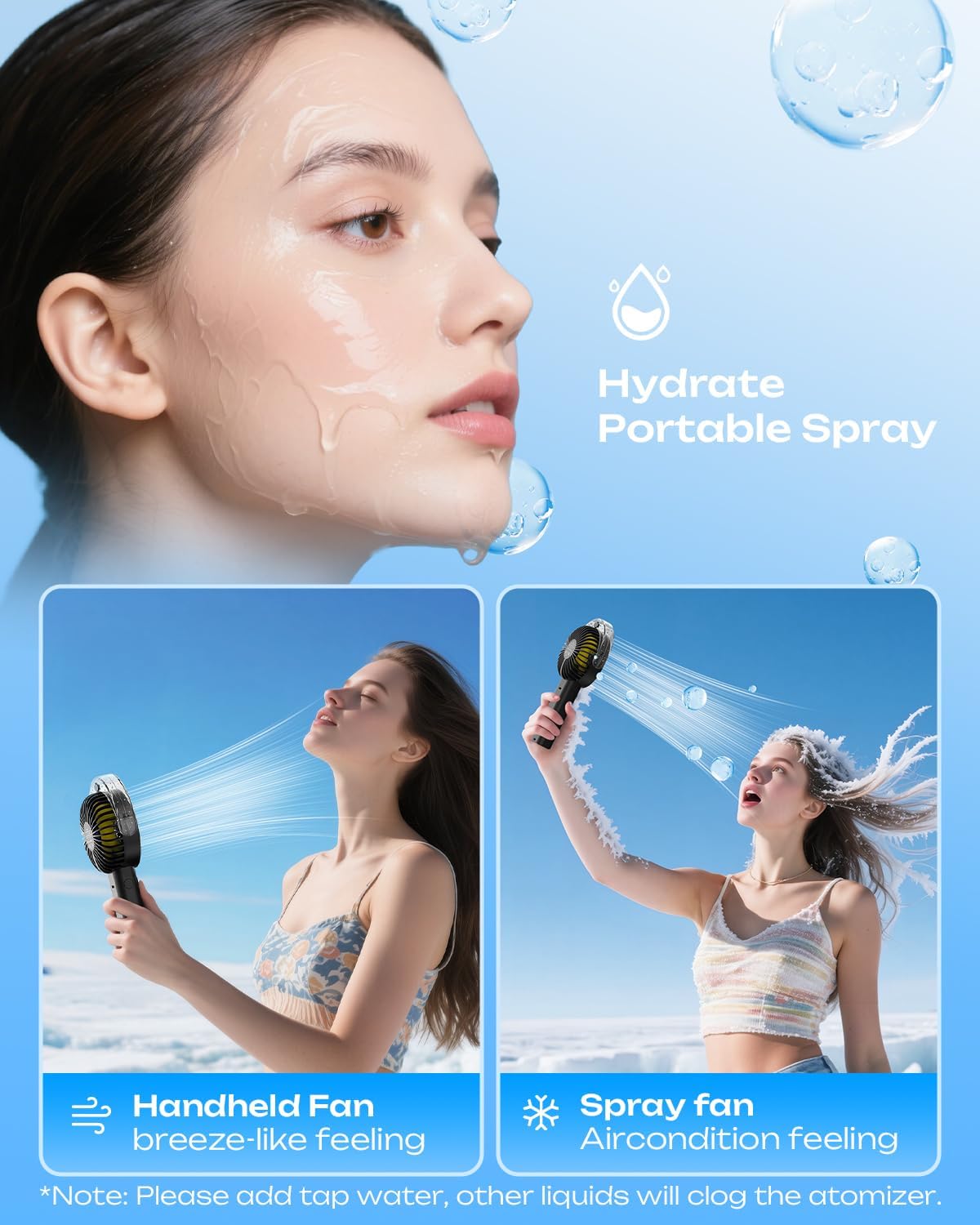 Otlonpe Handheld Misting Fan Portable, 4000mAh Rechargeable Battery Powered, Small Personal Mister Fan with Water Spray Cooling, 4-Speed Wind, LED Display, Hand Held Mist Fans for Travel Outdoor Beach