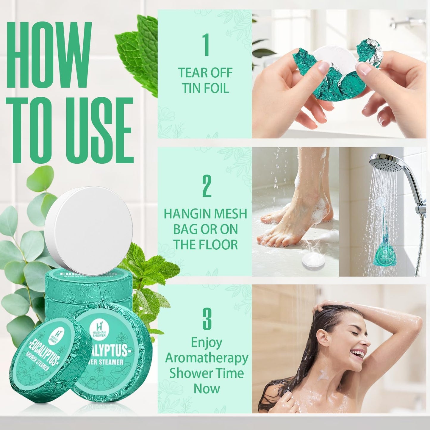 Shower Steamers Aromatherapy, Christmas Stocking Stuffers for Adults Women Men Teens White Elephant, Birthday Gifts, Organic Eucalyptus & Mint Essential Oil, 5-Pack Shower Bombs, Relaxation Home SPA