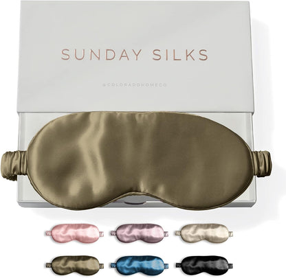 SUNDAYSILKS™ | Adjustable Silk Sleep Mask for Side Sleeper | Cloud-Like Comfort, Weighted for Deep Sleep | Soft Sleep Face Mask for Women & Men, Full Blackout, Cooling Silk Eye Mask for Sleeping