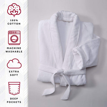 Marriott Terry Velour Bathrobe - Luxury 100% Cotton Hotel Spa Robe - Plush, Absorbent, Machine Washable - Shawl Collar, One Size