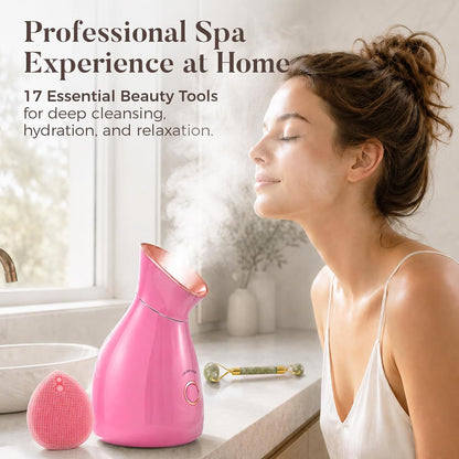 Colorfarm Facial Steamer Spa Kit with 17 Skin Care Tools for Home Spa
