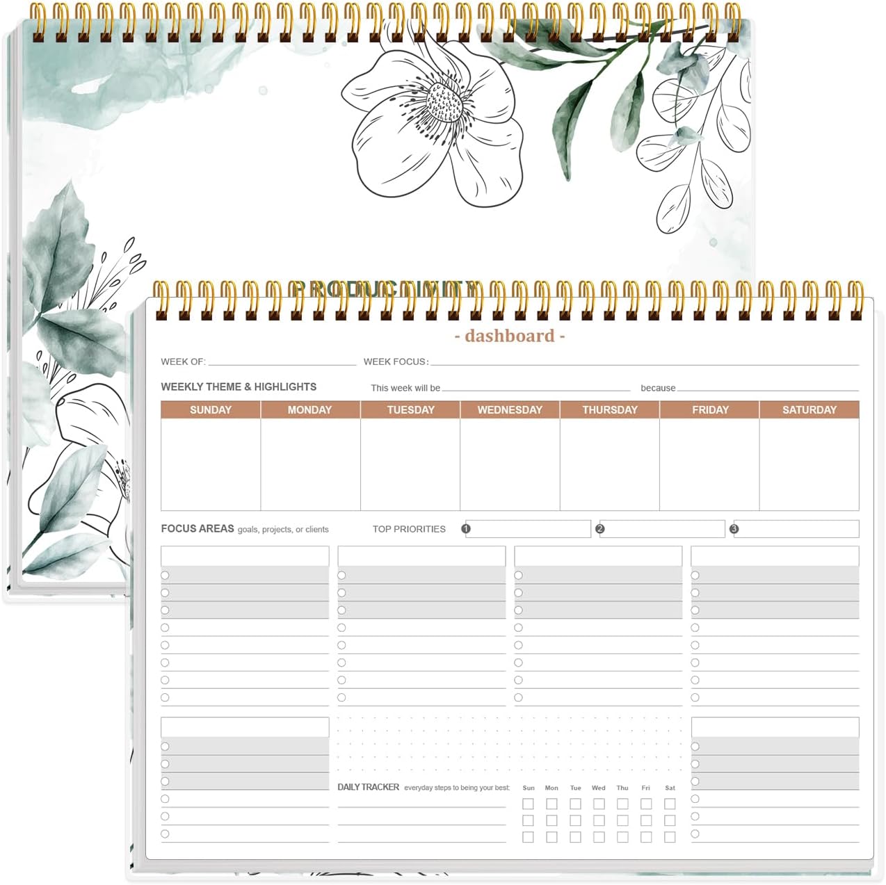 Weekly Productivity Planner - 8.5" x 11" Dashboard Desk Notepad Has 6 Focus Areas to List Tasks for Goals, Projects, Clients, Academic or Meal-Organize Your Daily Work Efficiently, 54 Weeks, Green