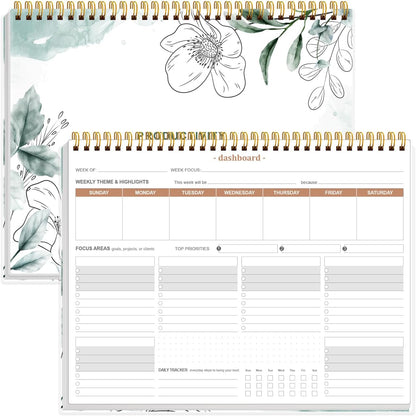 Weekly Productivity Planner - 8.5" x 11" Dashboard Desk Notepad Has 6 Focus Areas to List Tasks for Goals, Projects, Clients, Academic or Meal-Organize Your Daily Work Efficiently, 54 Weeks, Green