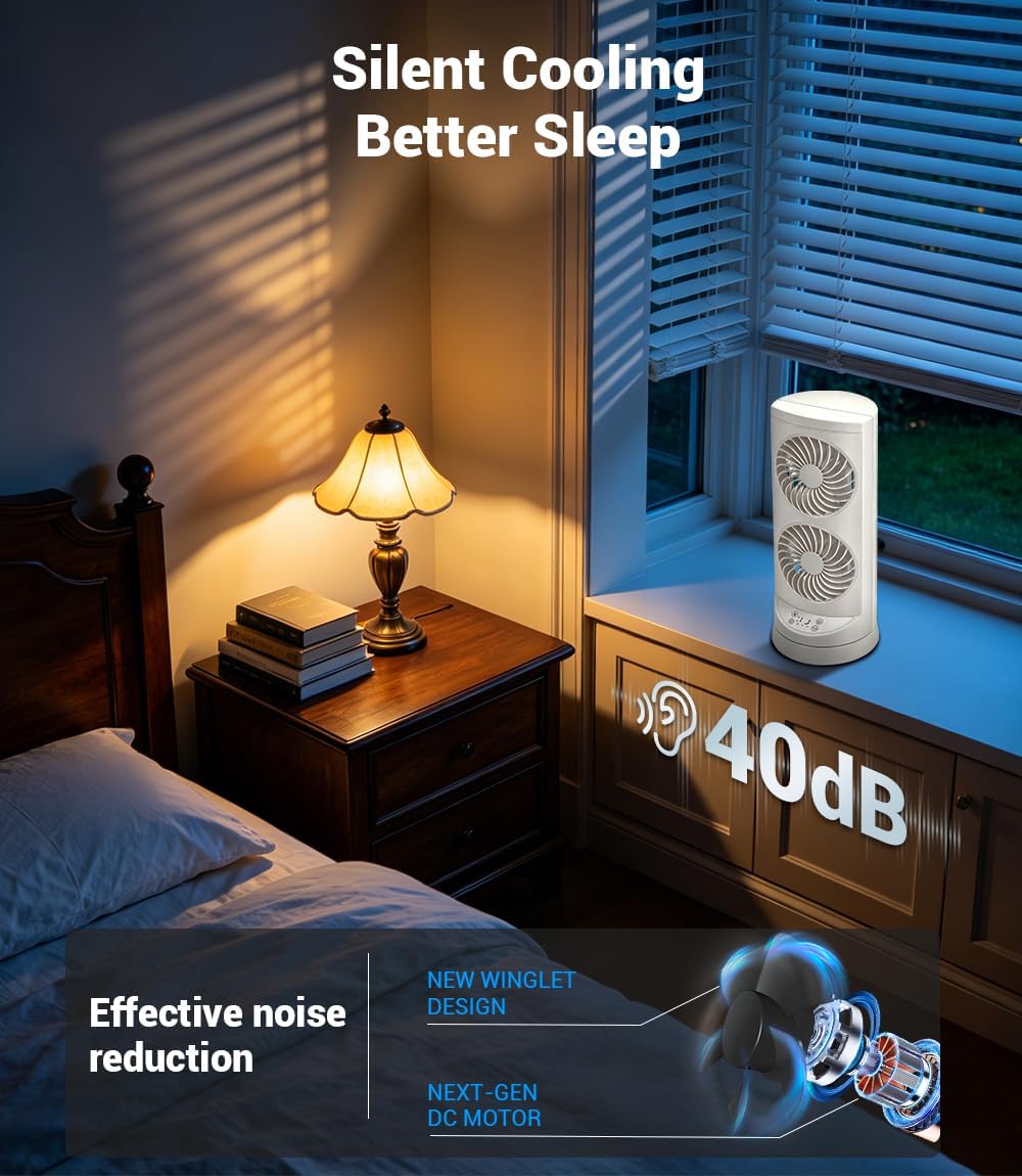 KopBeau Tower Fan for Bedroom, Portable Desk Table Fan with Remote,4 Speeds,12H Timer,60° & 110° Oscillating Electric Fans that Blow Cold Air,Fast Cooling Fan for Home Office Dorm