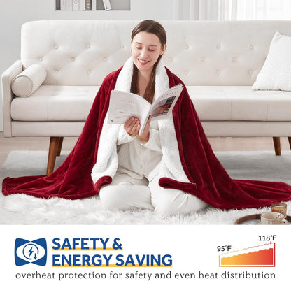 Sealy Electric Throw Blanket, Flannel & Sherpa Heated Throw with 6 Heating Levels & 2-10 Hours Auto Shut Off, Fast Heating & Machine Washable, 50x60 Inch, Light Grey