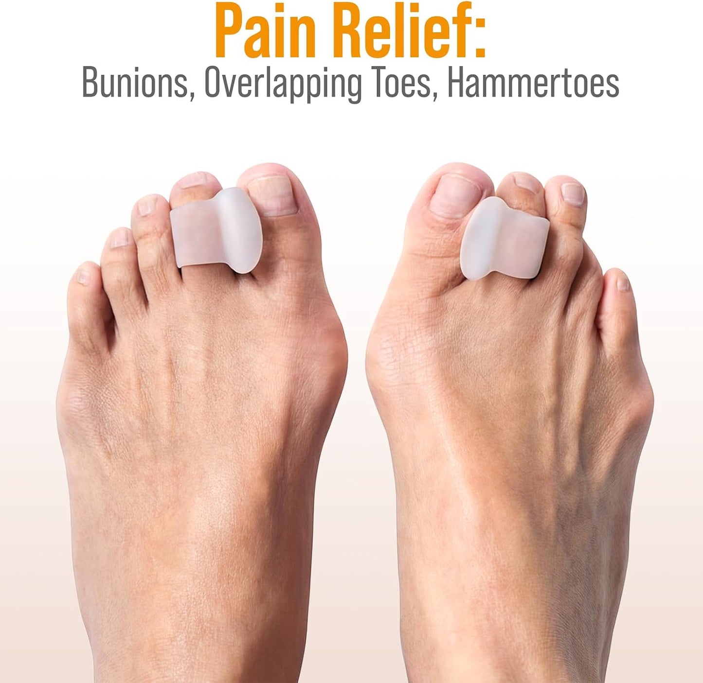 5 STARS UNITED Big Toe Spacers for Men & Women – 4 Gel Separators for Overlapping & Curled Toes, Bunions, Alignment - Diabetic Foot Care, Silicone Spreader, Corrector & Straightener, Clear