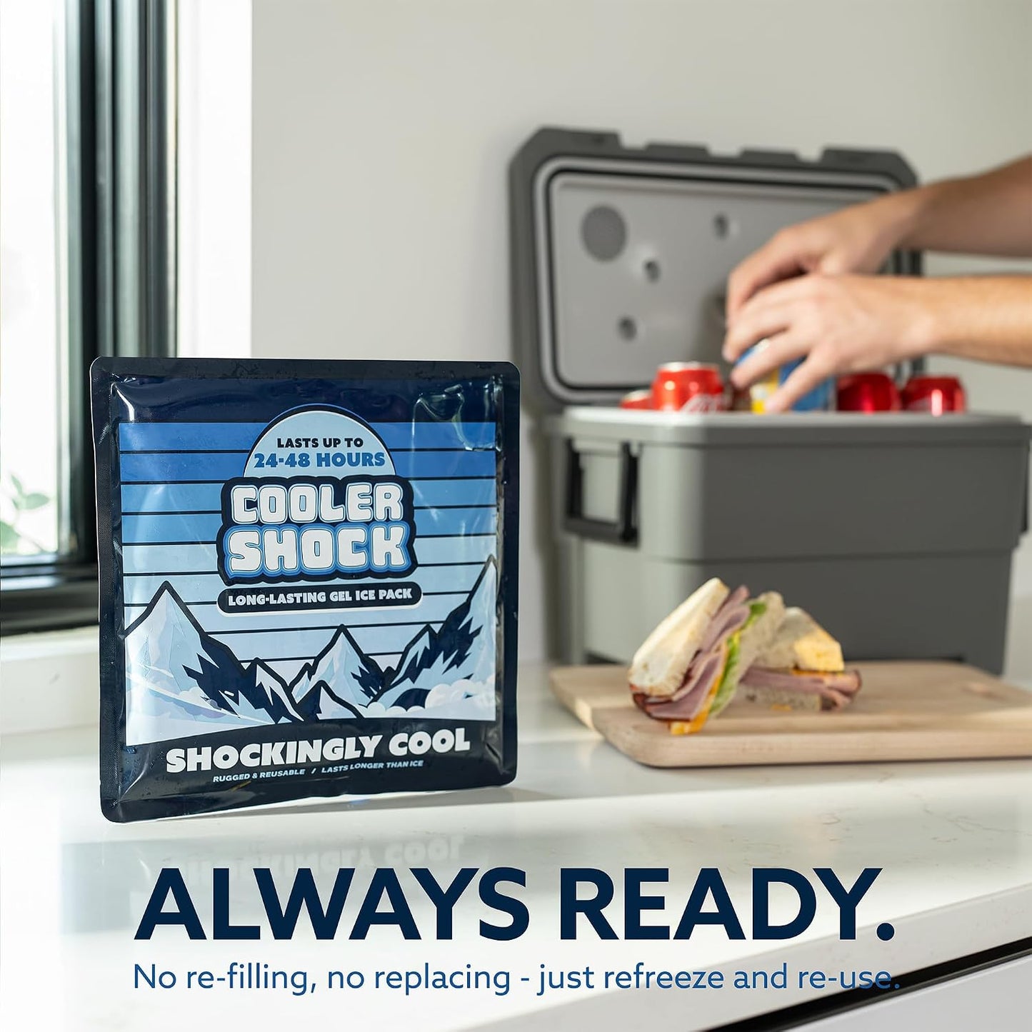 Cooler Shock Reusable Ice Packs for Cooler - Long Lasting Cold Freezer Packs for Coolers and Lunch Boxes - Cooler Ice Packs for Camping Gear, Fishing, Road Trips, Beach Must Haves