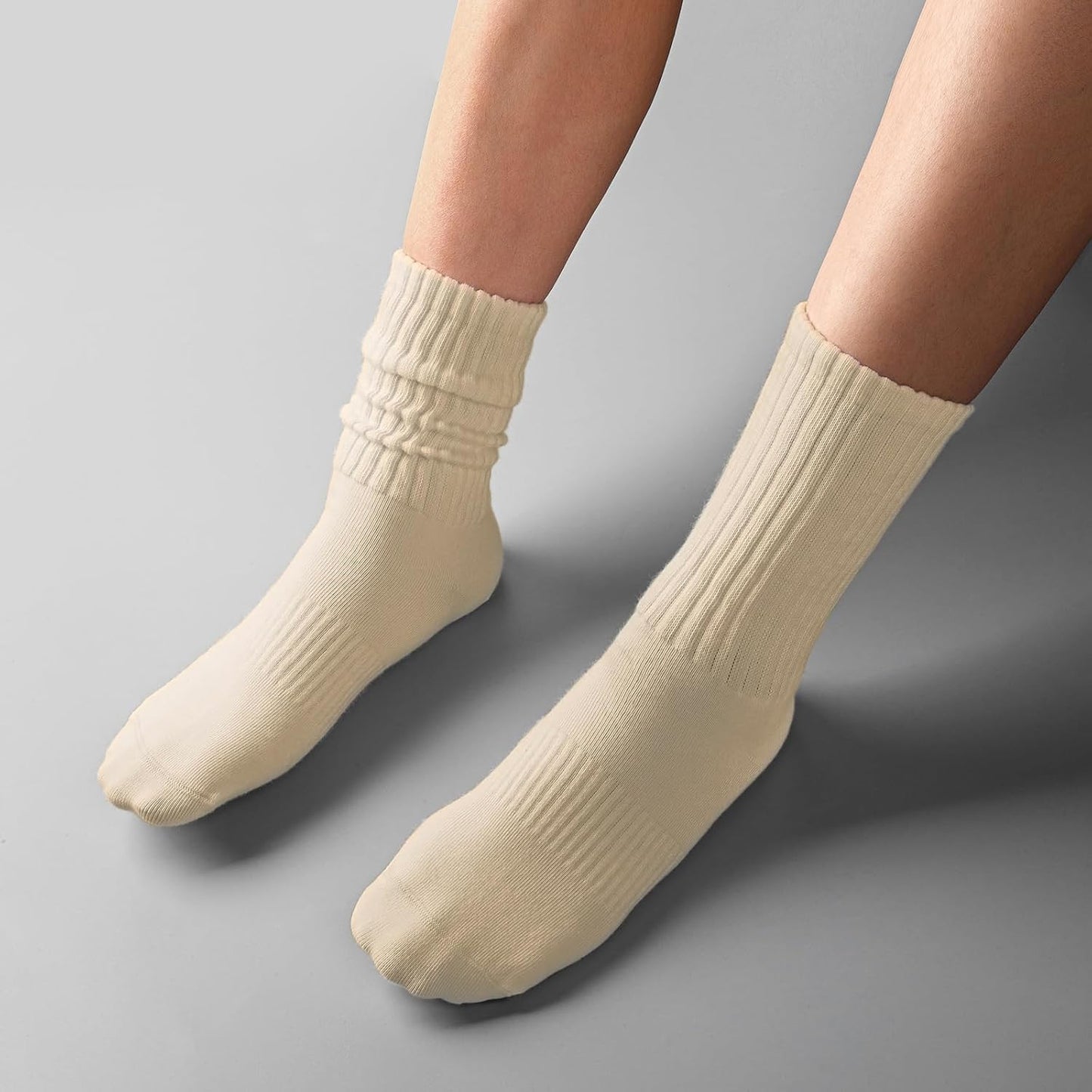 Womens Scrunch Crew Socks: Retro Solid Slouch Mid Calf Socks - Cotton Casual Athletic Socks