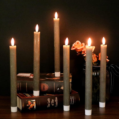 GenSwin Flameless Ivory Taper Candles Flickering with 10-Key Remote, Battery Operated Led Warm 3D Wick Light Window Candles Real Wax Pack of 6, Christmas Home Wedding Decor(0.78 X 9.64 Inch)