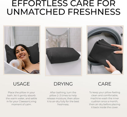Luxury Bath Pillow for Tub - Thick and Comfortable Bathtub Pillow Support for Head and Neck and Back - Washable Quick-Drying Bath Pillows - Bath Cushion for Home Spa - Fits Any Bathtub - Light Gray