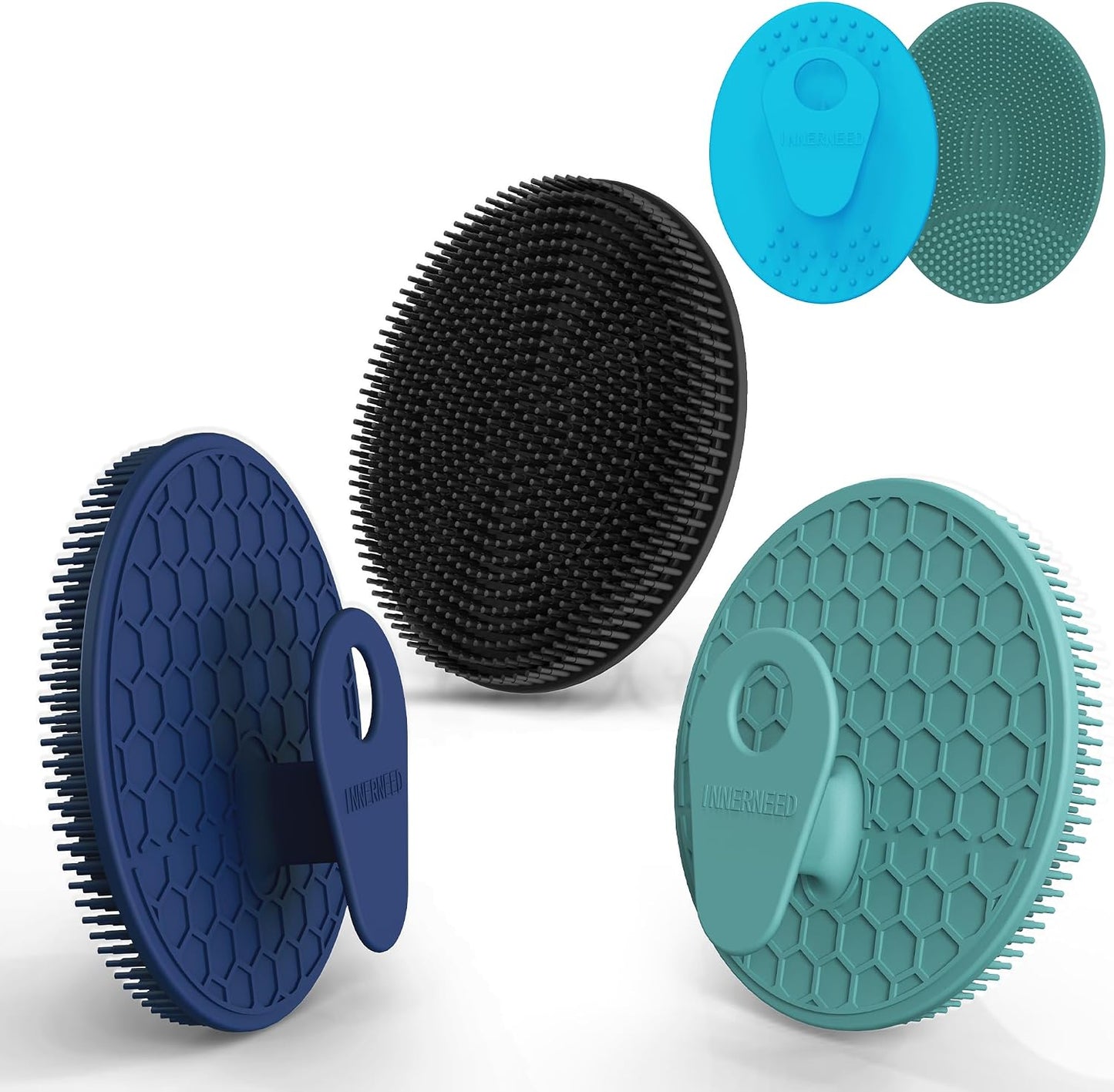INNERNEED Food-Grade Soft Silicone Body Scrubber Shower Brush Handheld Cleansing Skin Brush, Gentle Exfoliating and Lather Well (Dark Green)