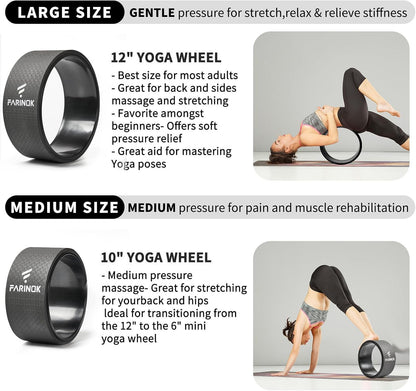 Yoga Wheel Set of 3+1, Upgraded 10MM Thick Back Wheels for Pain Relief & Stretching, Strongest Back Roller for Deep Tissue Massage, Improving Yoga Poses Backbend