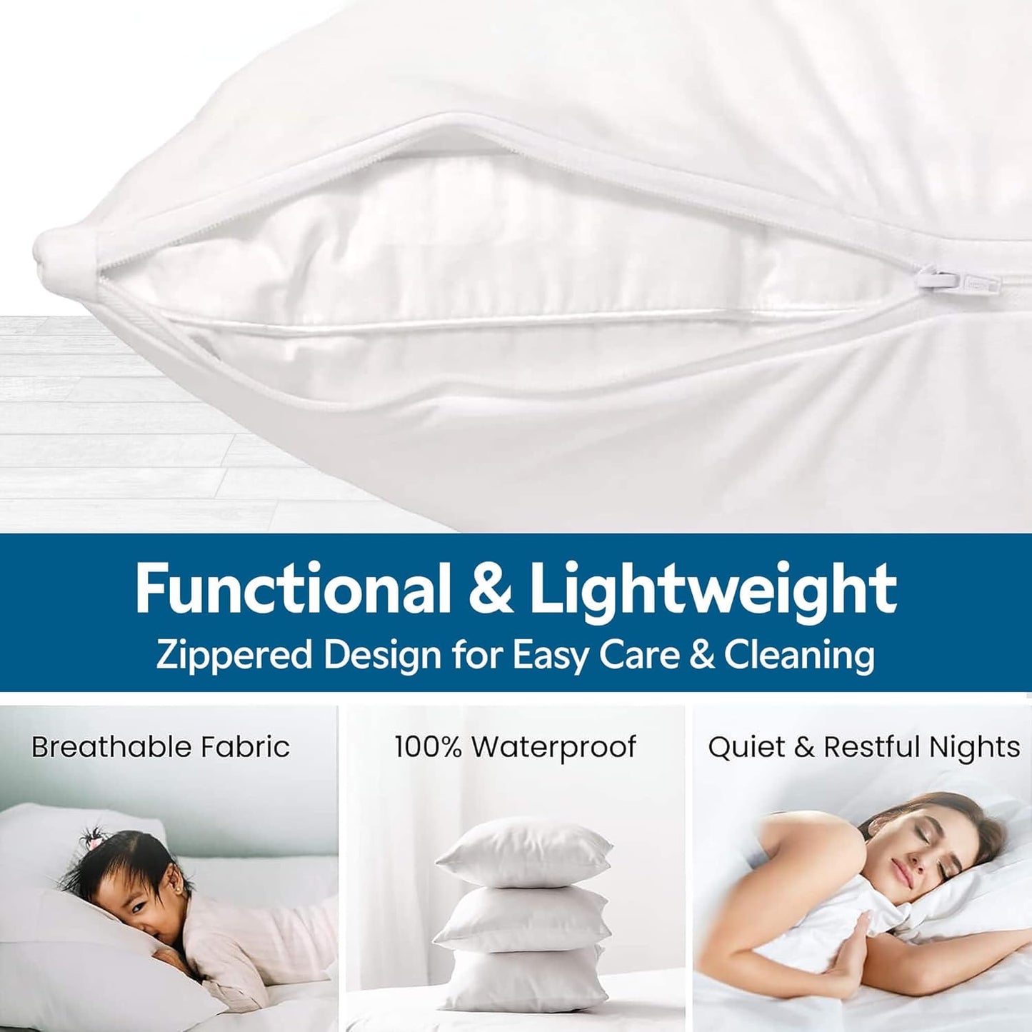 Guardmax Jersey Knitted Pillow Protector with Zipper Standard Size - 4 Pack -100% Waterproof, Bed Bug Proof, Dust Mite Proof, & Hypoallergenic Pillow Covers - Premium Zippered Pillow Cases. (20 X 26)