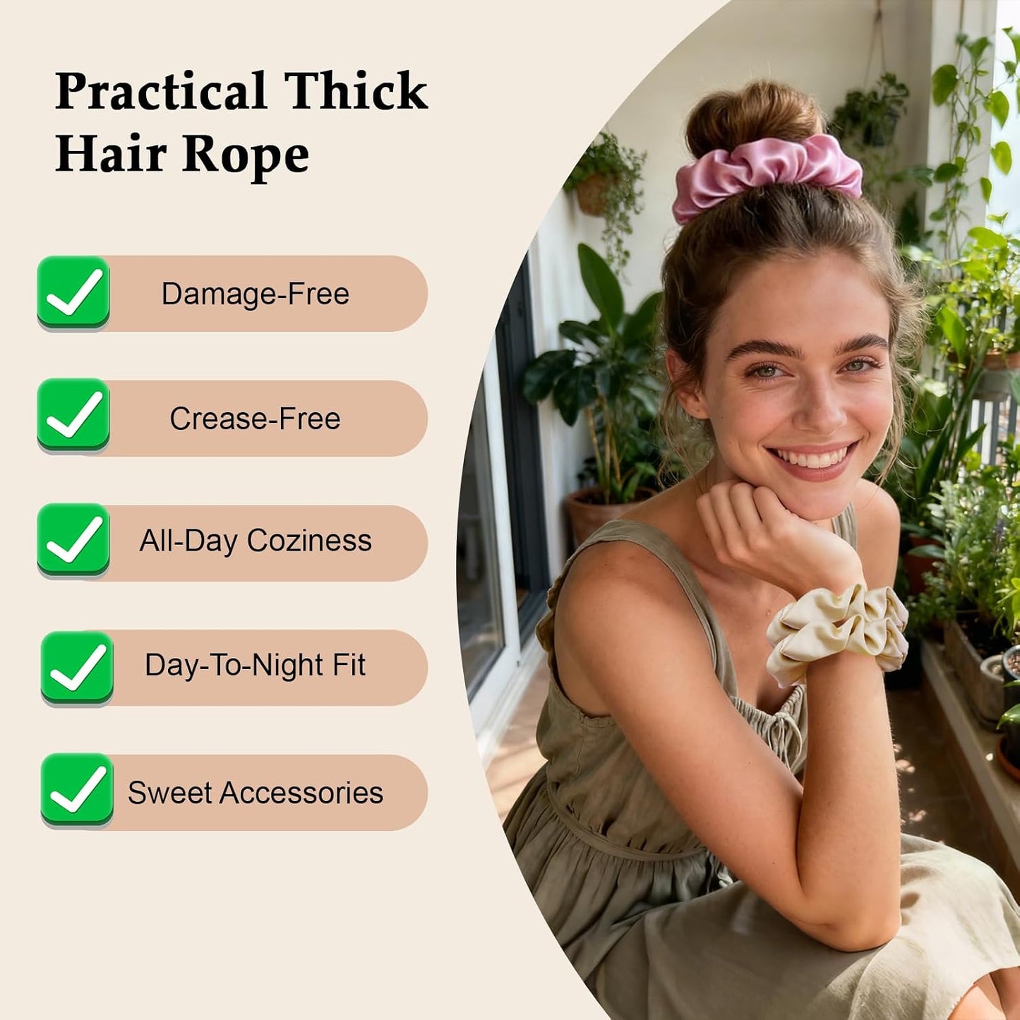 Satin Scrunchies for Women – 8PCS Blush & Brown Silk Hair Ties Set – No Crease, Frizz-Free, Gentle Elastic Hair Bands, Soft & Stylish Everyday Hair Accessories Gifts