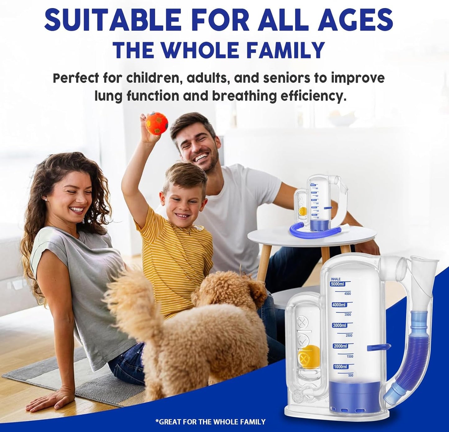 Breathing Exercise Device for Lungs, Deep Breathing Trainer for Respiratory Health & Recovery