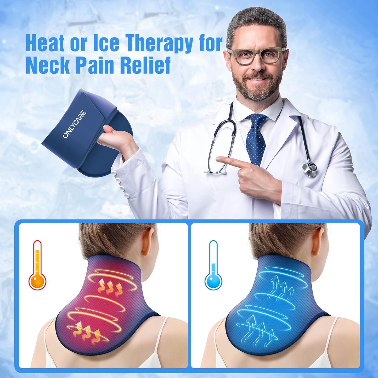 ONLYCARE Neck Ice Pack Wrap Gel - Upgraded Ice Packs for Neck Reusable, Hot and Cold Compress, Relief of Pain, Swelling, Sprains, Office Pressure
