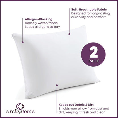 CirclesHome Pillow Protectors 4 Pack Standard Zippered - 100% Cotton Breathable Pillowcases - Protects Pillows from Dirt, Dust and Debri (Standard - Set of 4 - 20x26)