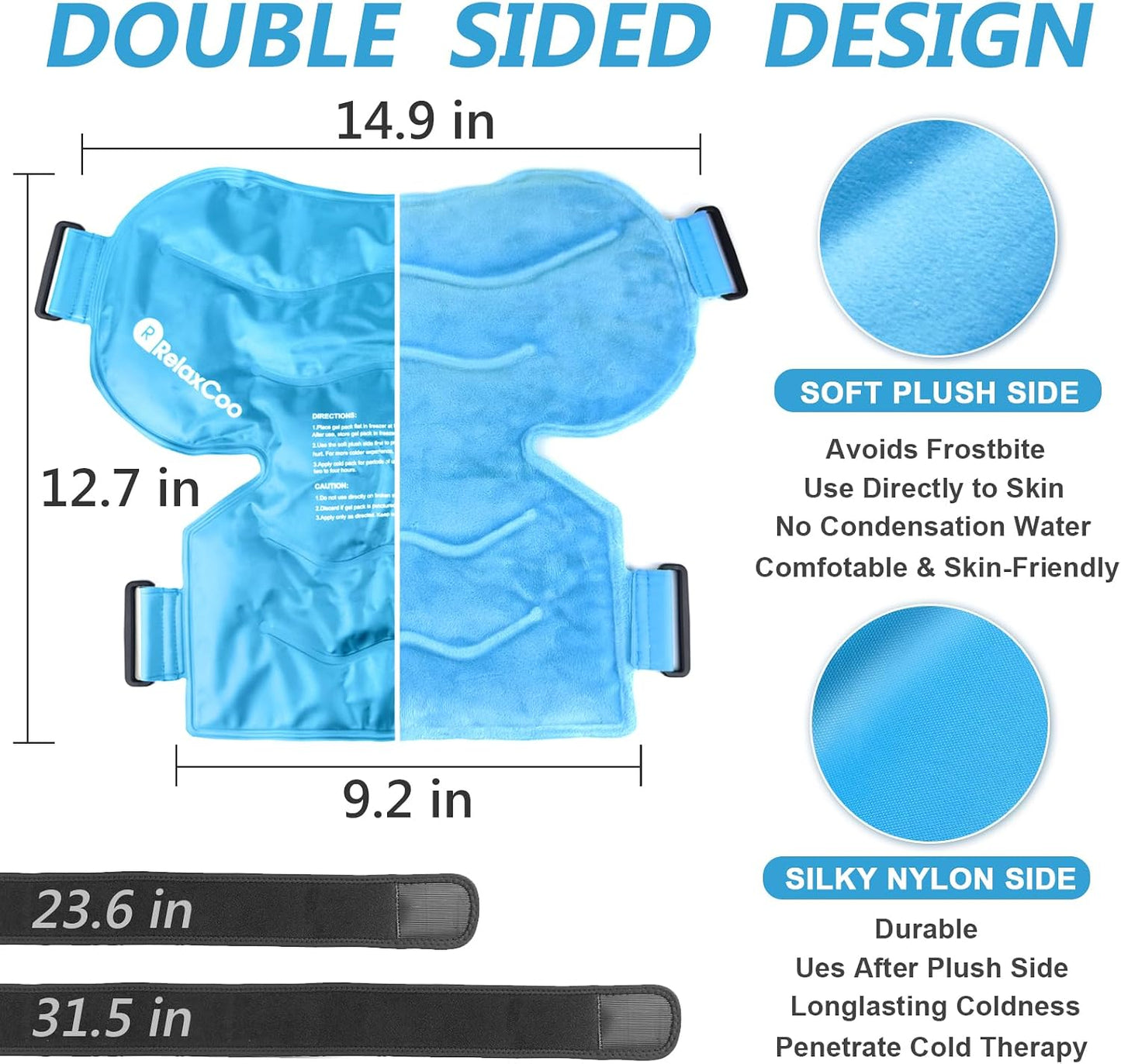 RelaxCoo Ice Pack for Knee Pain Relief, Reusable Gel Ice Wrap for Leg Injuries, Swelling, Knee Replacement Surgery, Cold Compress Therapy for Arthritis, Meniscus Tear and ACL Blue