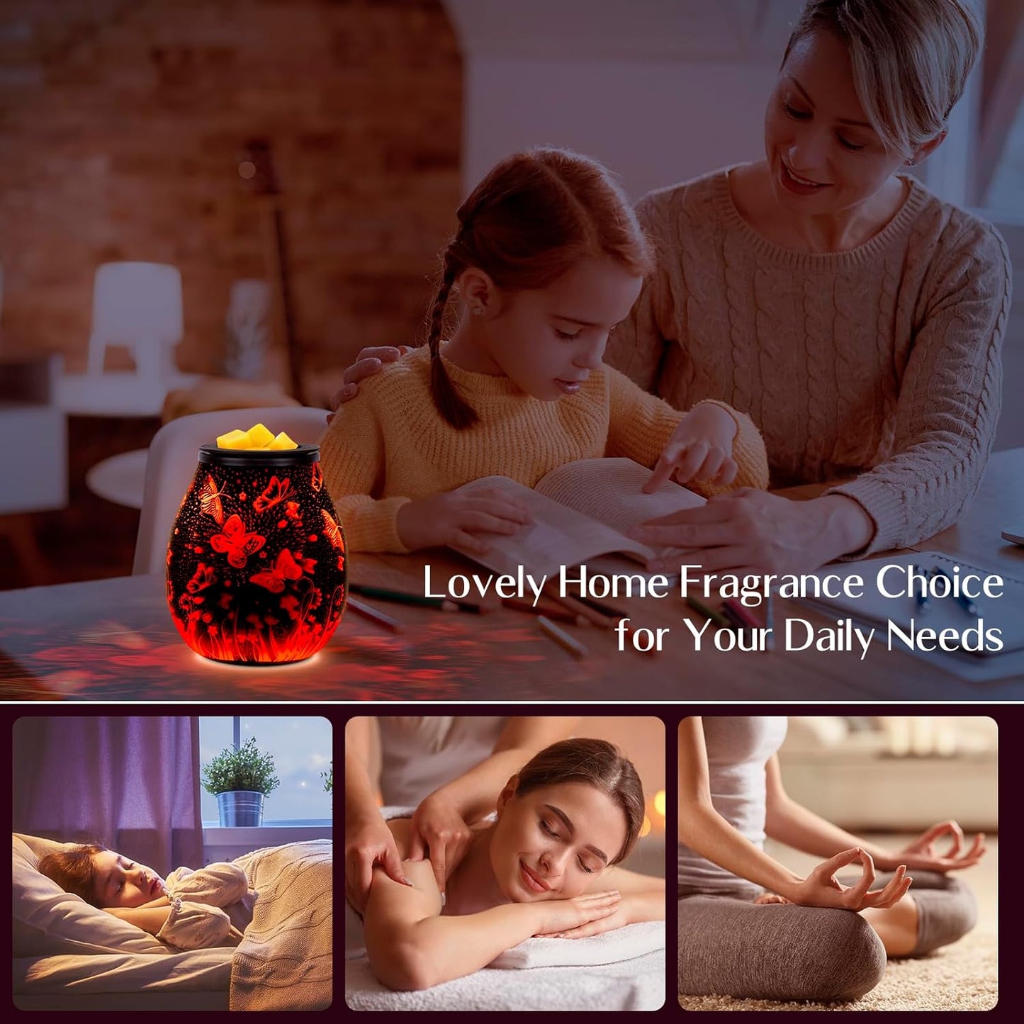 Wax Melt Warmer for Scented Wax- Glass Wax Melter for Home Fragrance with Removable Tray, Essential Oil Warmer Wax Cubes Burner Aroma Night Light for Home Office Bedroom Decor Gifts for Women