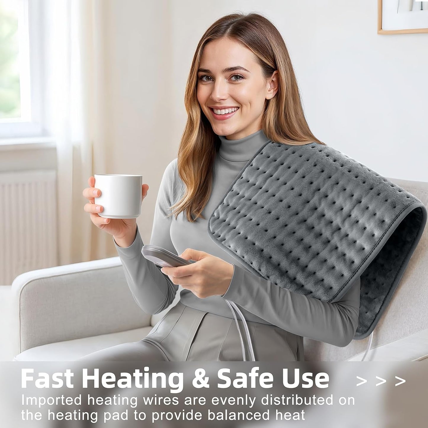 VALGELUIK Heating Pad for Back, Neck & Shoulder Pain Relief – 12"x24" Electric Heat Pad, Auto-Off, Machine Washable, Moist/Dry Heat Options – Thoughtful Mother's Day Gifts for Mom, Dad, Women & Men