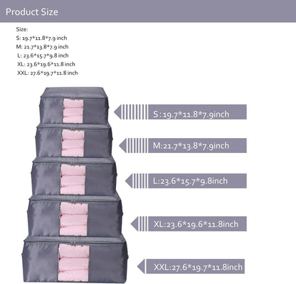 Blanket Storage Bags Pillow Bedspread Bedding Clothes Organizer Storage Containers With Zippers Breathable and Moistureproof. (Navy blue 2pcs, L)