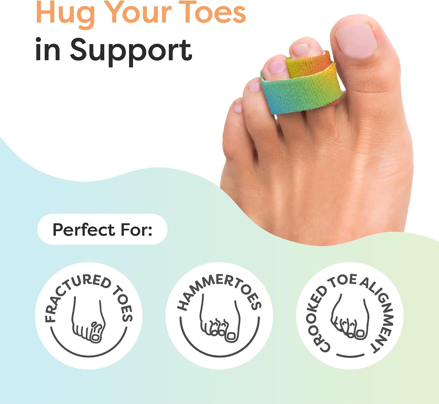 ZenToes Hammer Toe Corrector for Women & Men - Reusable Fabric Buddy Wraps for Broken Toes - Cushioned Toe Splint for Protection & Recovery & Hammertoe Straightener - 4 Count (OSFM, Beige)