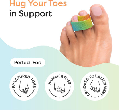 ZenToes Hammer Toe Corrector for Women & Men - Reusable Fabric Buddy Wraps for Broken Toes - Cushioned Toe Splint for Protection & Recovery & Hammertoe Straightener - 4 Count (OSFM, Beige)