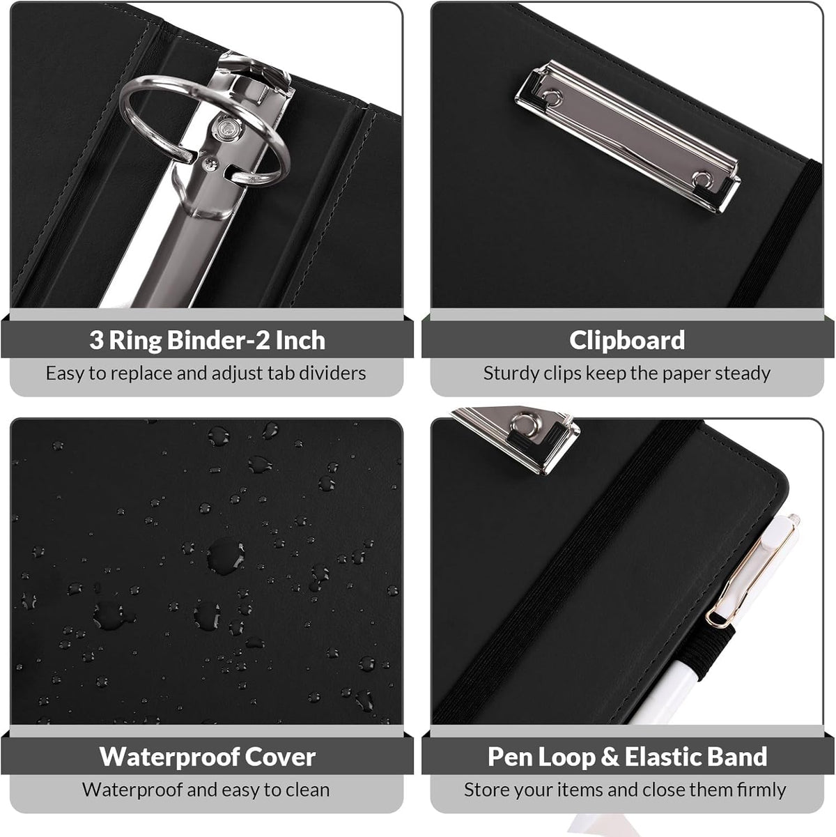 SKYDUE 3 Ring Binder with Clipboard, 13.2" × 10.2" Faux Leather 1 Inch Binder Organizer with 5 Pocket Dividers, Notepad, Labels & 2 Storage Pockets for Teachers, Students, Nurses & Office Work