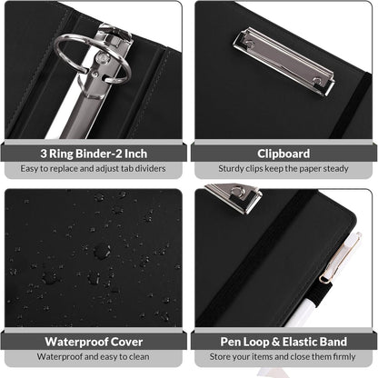 SKYDUE 3 Ring Binder with Clipboard, 13.2" × 10.2" Faux Leather 1 Inch Binder Organizer with 5 Pocket Dividers, Notepad, Labels & 2 Storage Pockets for Teachers, Students, Nurses & Office Work