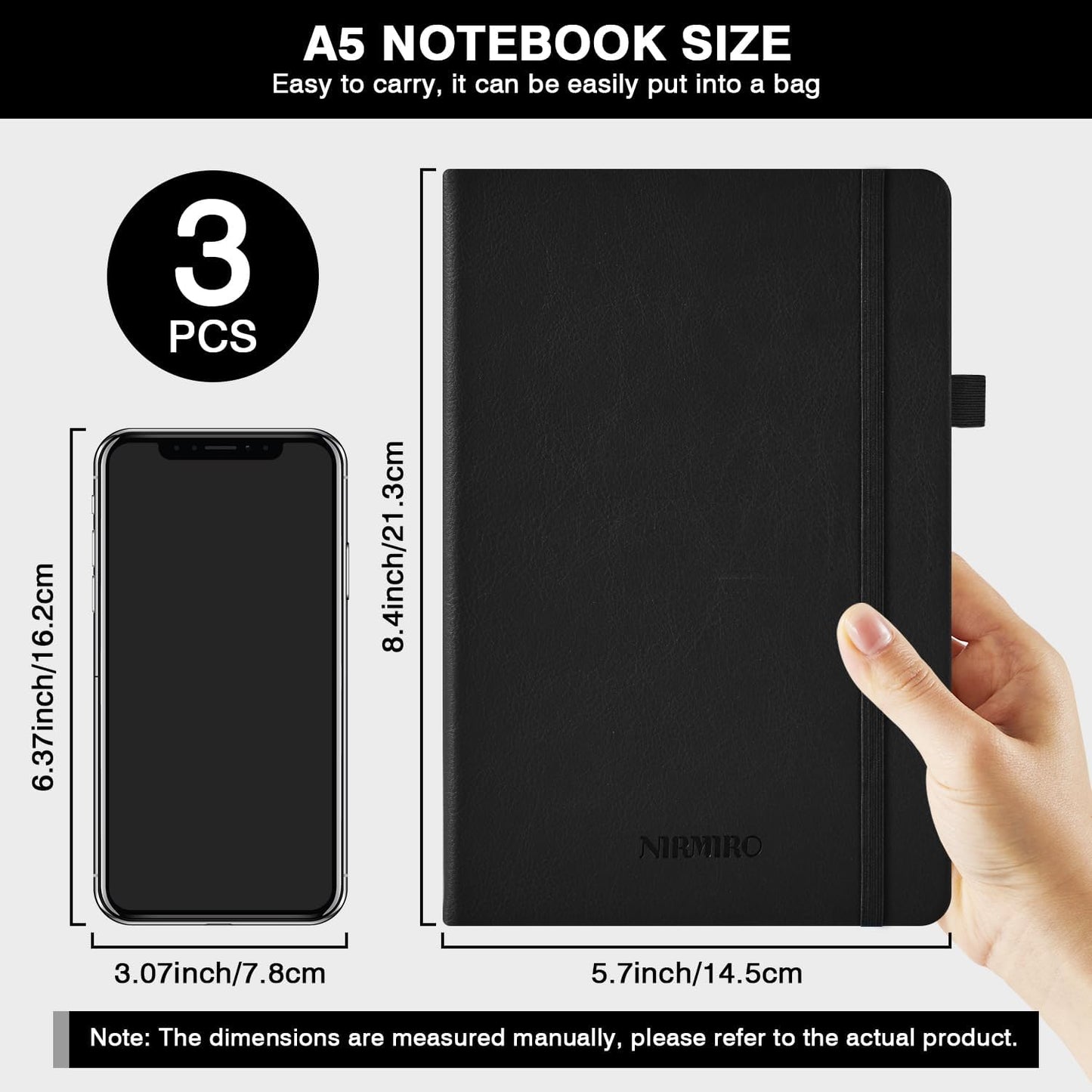 NIRMIRO (3 Pack) Pocket Notebook Small Journal with Pen, 3.7" x 5.7", A6 Mini Notebook for Women Men Work Writing, Hardcover Small Pocket Notepad with 100Gsm Premium Thick Lined Paper, Black Leather