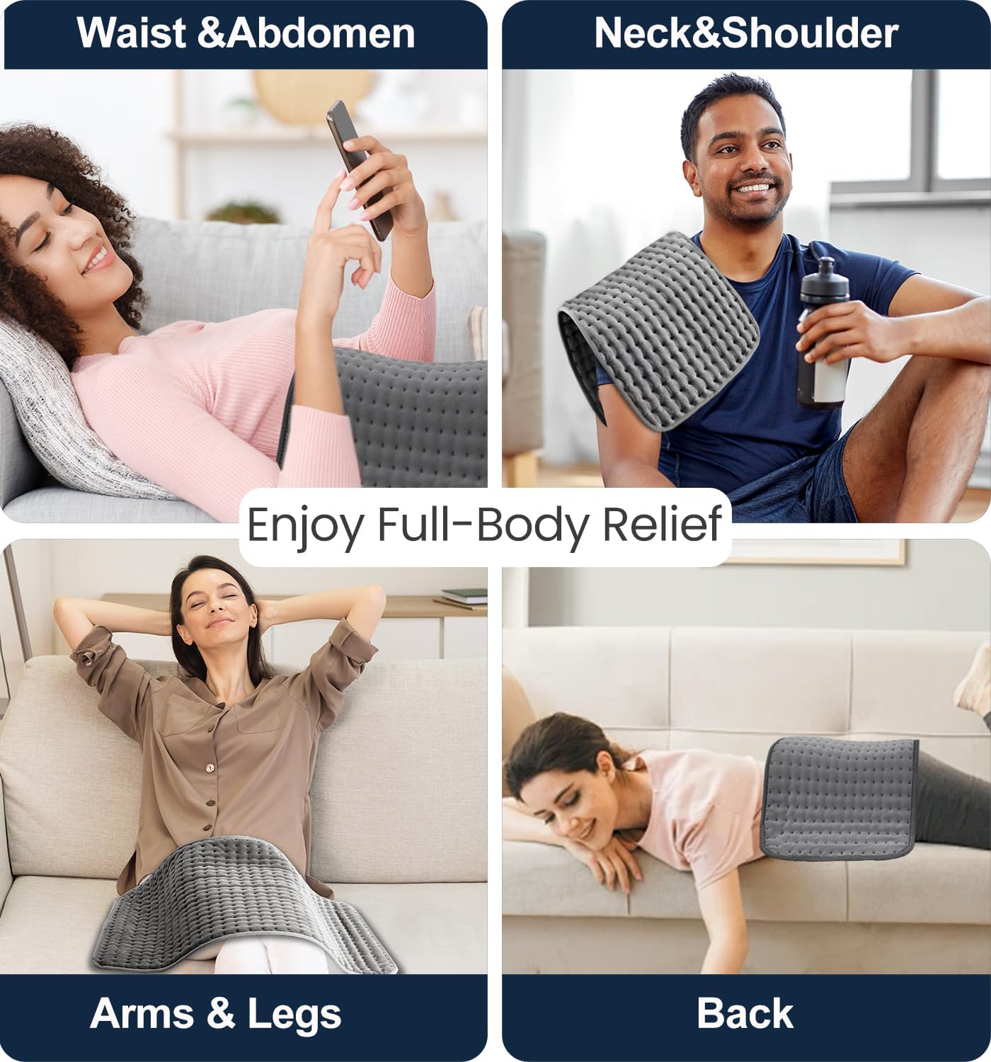 Heating Pad for Back Pain & Period Cramps Relief, 9 Heat Settings Electric Heating Pad for Neck & Shoulder, Auto Shut Off, Soft Machine Wash Fabric, Gifts for Mom, Women, 12''x24'', Gray