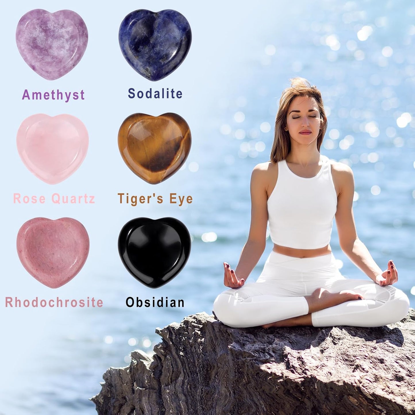 6PCS Thumb Worry Stone for Anxiety Healing Crystals Sets, Hand Carved Crystals and Healing Stones, Meditation Crystal Reiki Natural Relax Palm Stone for Anxiety Therapy Relief