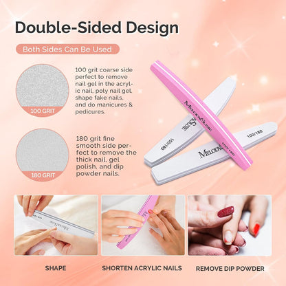 MelodySusie 16Pcs Professional Nail Buffer Kit,Nail Files and Buffers,Nail Buffer Block,Nail Brush, Nail File Buffers Kit for Natural Nails,DIY,Home Use,Salon（100/180 Grit）