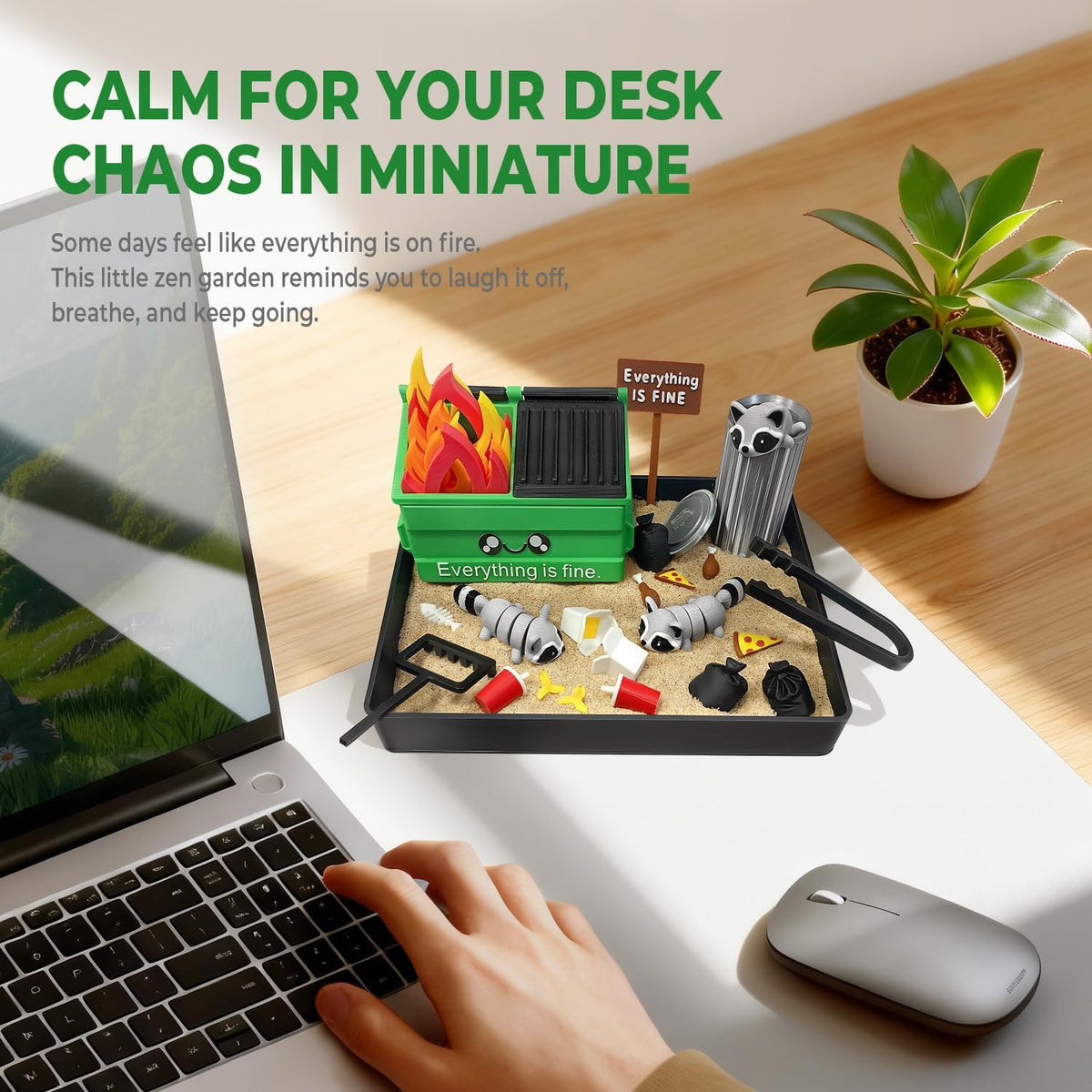 Dumpster Fire Zen Garden for Desk, Funny Coworkers Office Accessory Gifts