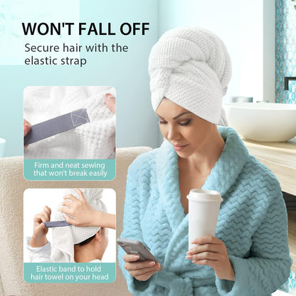 YFONG Large Hair Towel Wrap for Women, Super Absorbent Microfiber Hair Towel for Curly Hair, Fast Drying Hair Turbans with Elastic,Hair Drying Towel Wrap for Hair Care 26.3" X 40" (Blue)