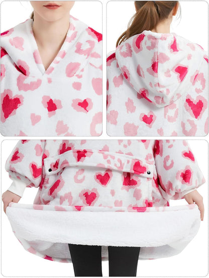 KFUBUO Wearable Blanket Hoodie for Adults Sherpa All Patterns Cat Oversized Sweatshirt Blanket with Pockets for Women