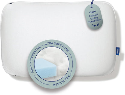 Casper Sleep Essential Cooling Foam Pillow, Standard Size – Firm Memory Foam with Cooling Cover, Supports Side Sleepers, Breathable & Pressure-Relieving