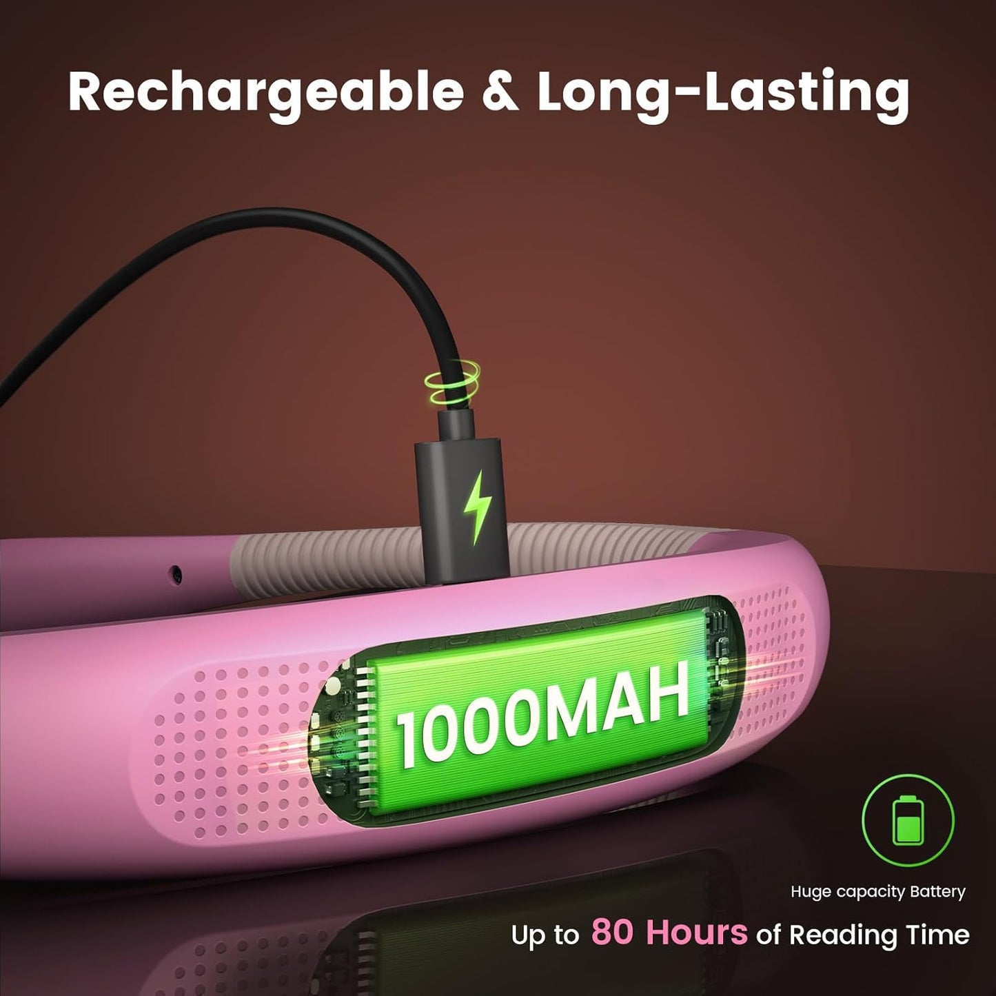 Glocusent Book Light, 3-Color & 6-Brightness Reading Light, Bendable Neck Light, 80-hr Lasting Rechargeable Book Light, Perfect Reading Lights for Books in Bed, Knitting, Repairing, Book Lovers Gifts