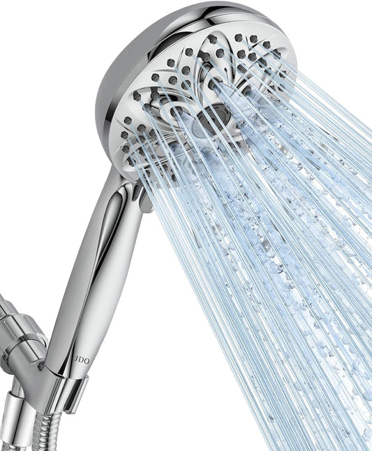 JDO High‑Pressure 6‑Setting Handheld Shower Head, 4.7 Inch Chrome