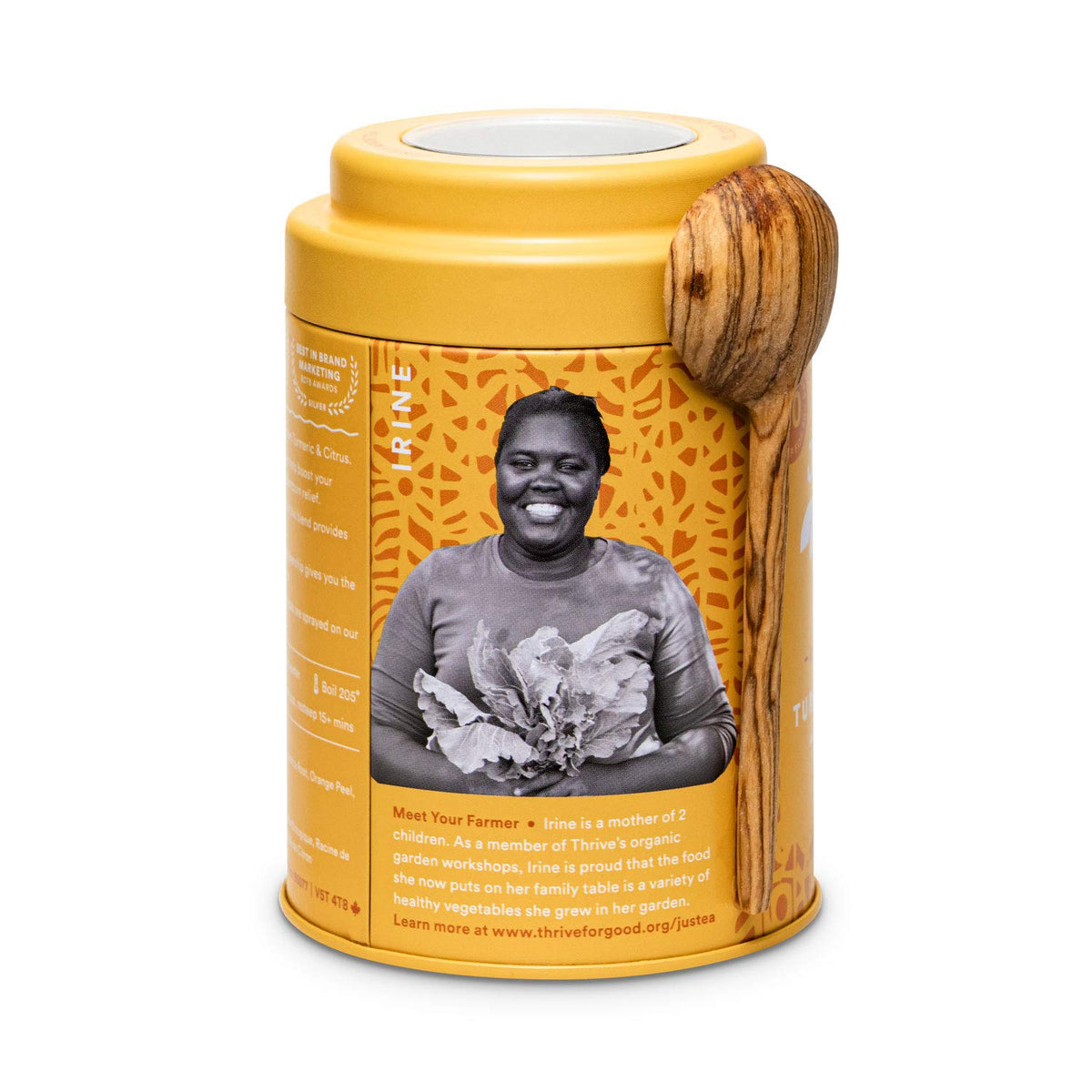 JusTea TURMERIC GINGER Loose Herbal Tea, 40+ Cup Tin + Spoon, Caffeine-Free