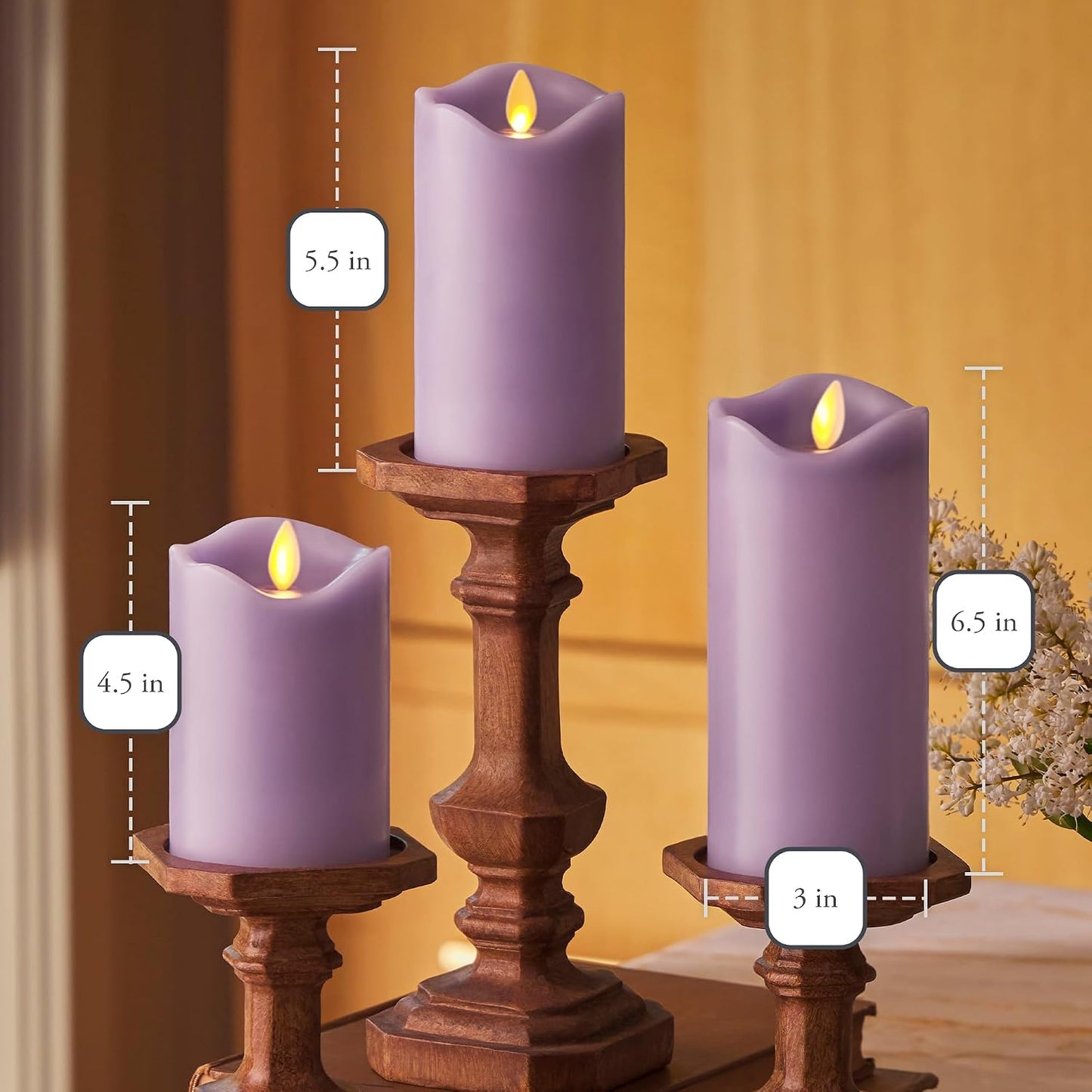 Matchless Candle Co. by Luminara Set of 3 Flameless LED Pillar Candles, Real Wax, Moving Flame (3x4.5, 3x5.5, 3x6.5 Inch, Unscented)
