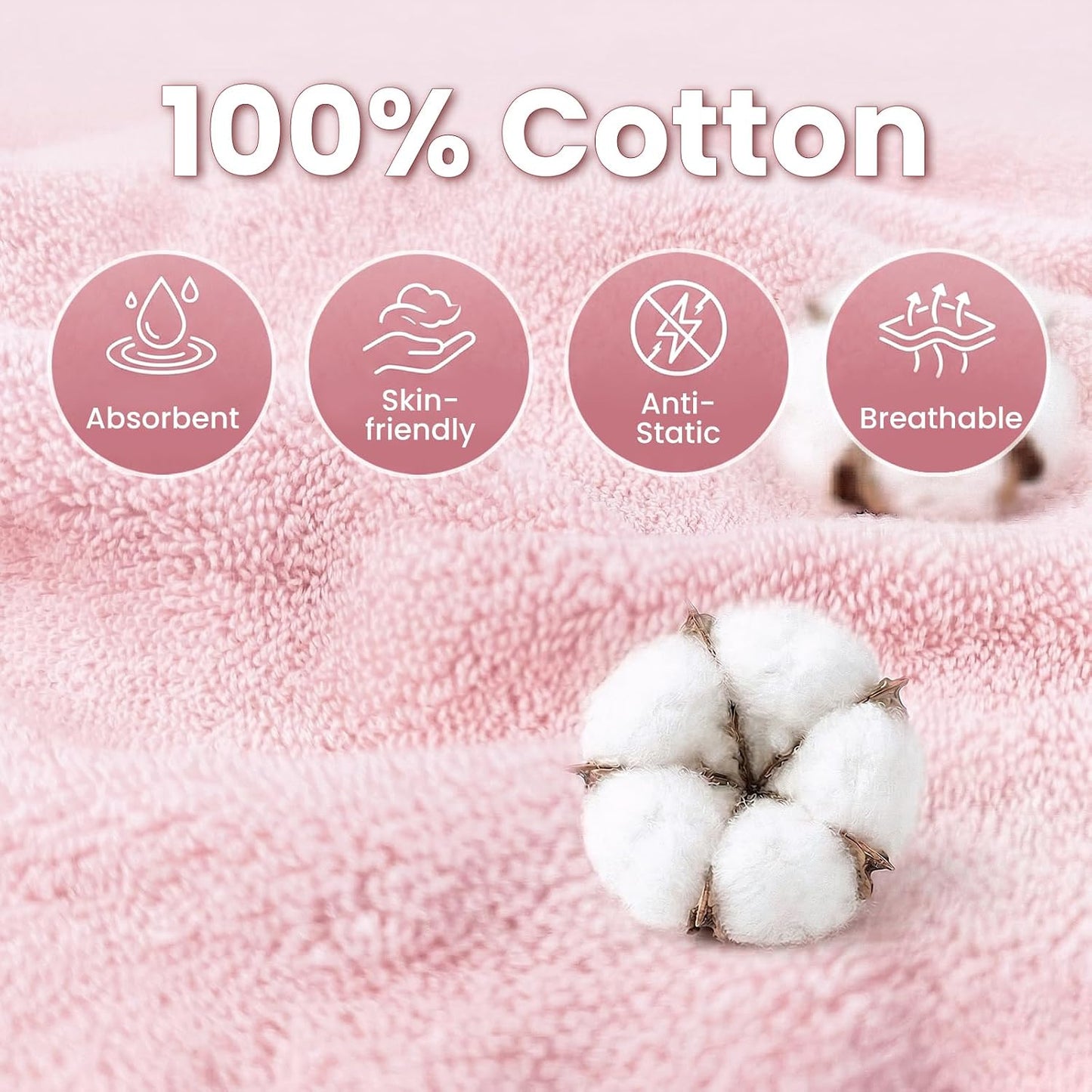 Mandydov 100% Cotton Hair Towel Wrap for Women, 2 Pack Thickened & Super Absorbent Turbans, Anti Frizz Quick Dry Hair Towels (Blue, Pink Blush)