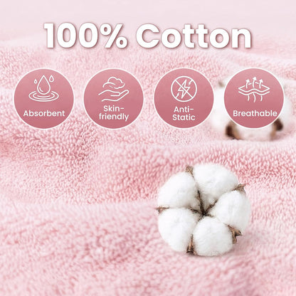 Mandydov 100% Cotton Hair Towel Wrap for Women, 2 Pack Thickened & Super Absorbent Turbans, Anti Frizz Quick Dry Hair Towels (Blue, Pink Blush)